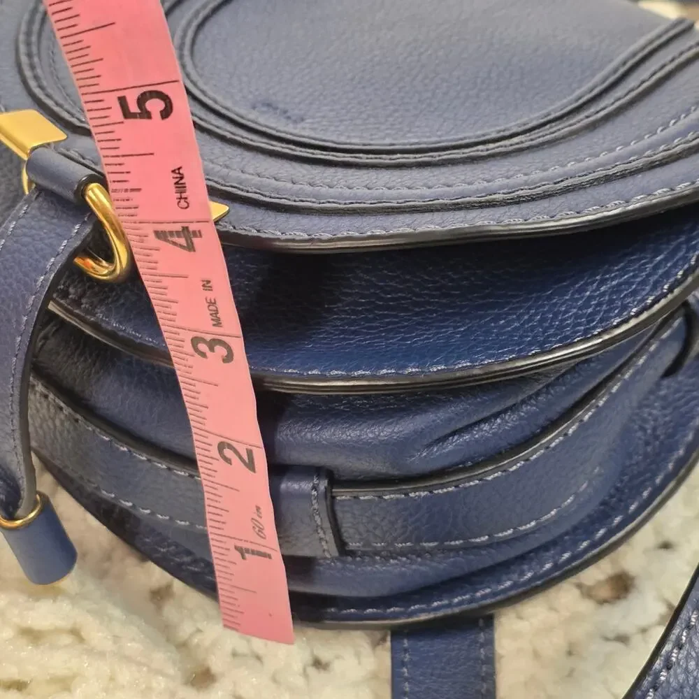 Chloé Marcie Small Saddle Crossbody Bag Navy Blue Grained Leather Gold Hardware